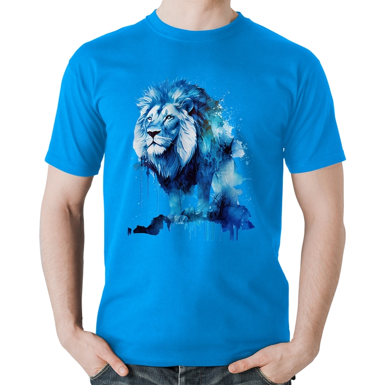 Camiseta Algodão Leão Azul - Azul