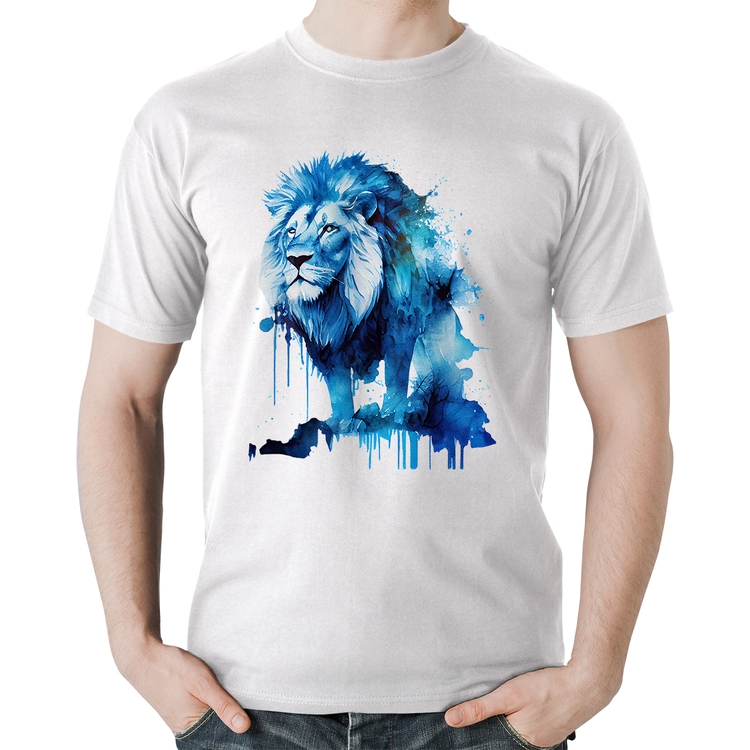 Camiseta Algodão Leão Azul - Branca
