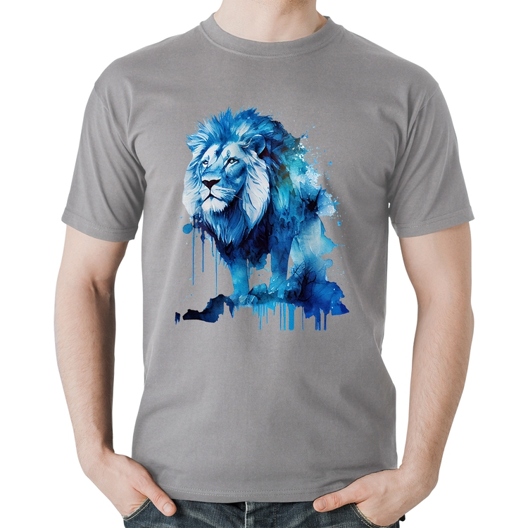 Camiseta Algodão Leão Azul - Cinza