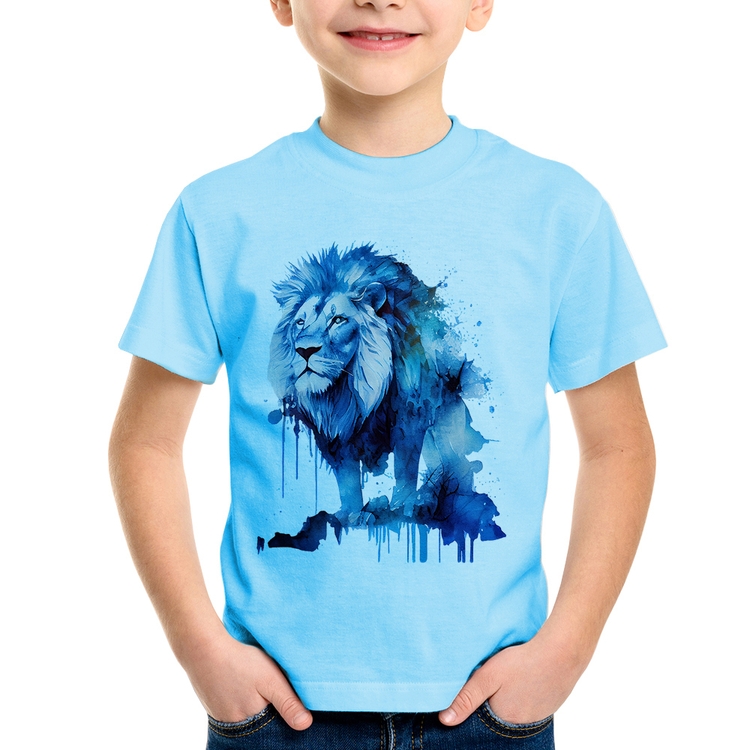 Camiseta Infantil Leão Azul - Azul Bebê