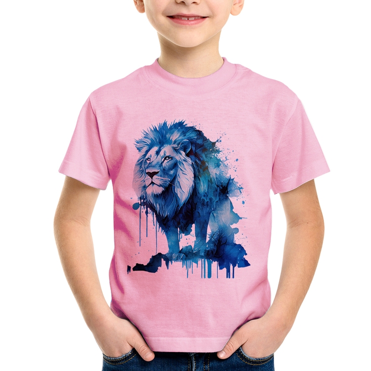 Camiseta Infantil Leão Azul - Rosa Bebê