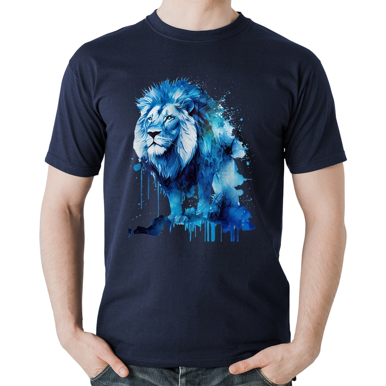 Camiseta Algodão Leão Azul - Marinho
