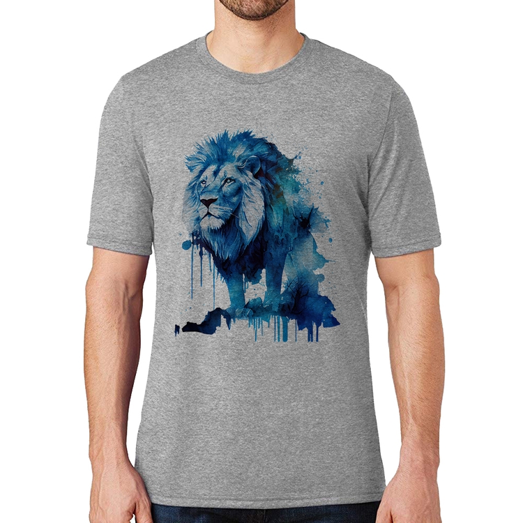 Camiseta Leão Azul - Cinza