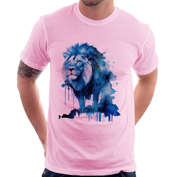 Camiseta Leão Azul - Rosa Bebê