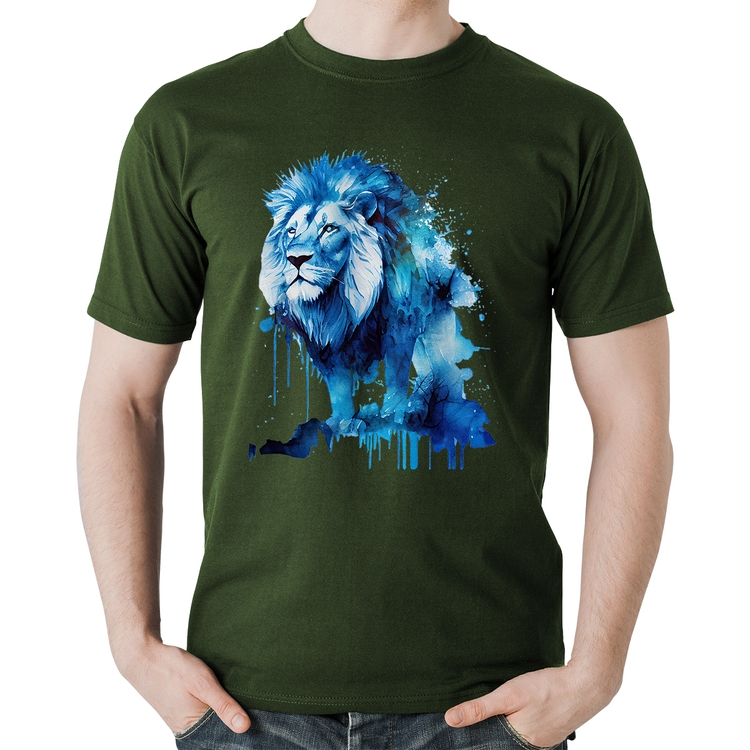 Camiseta Algodão Leão Azul - Musgo