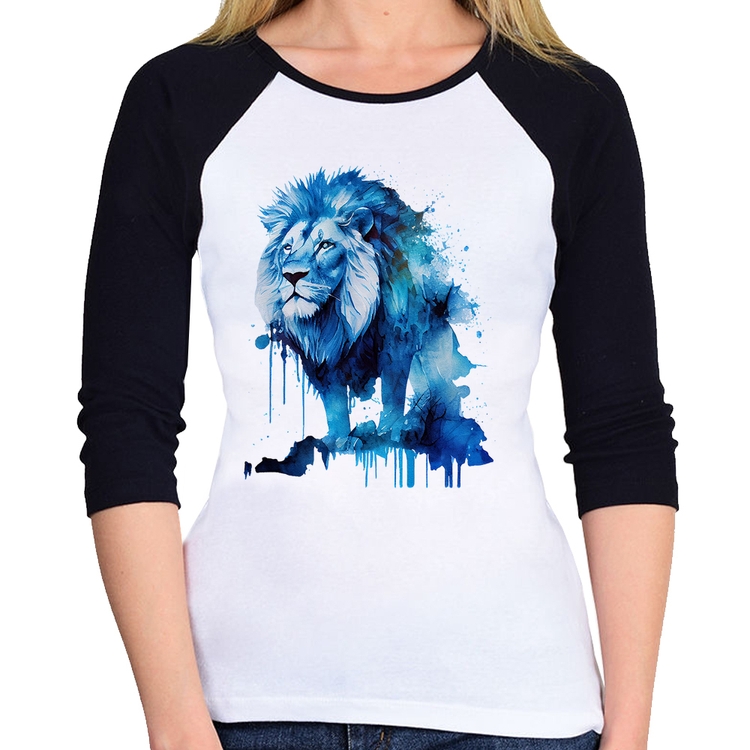 Baby Look Raglan Leão Azul Manga 3/4