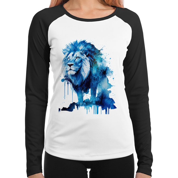 Baby Look Raglan Leão Azul Manga Longa