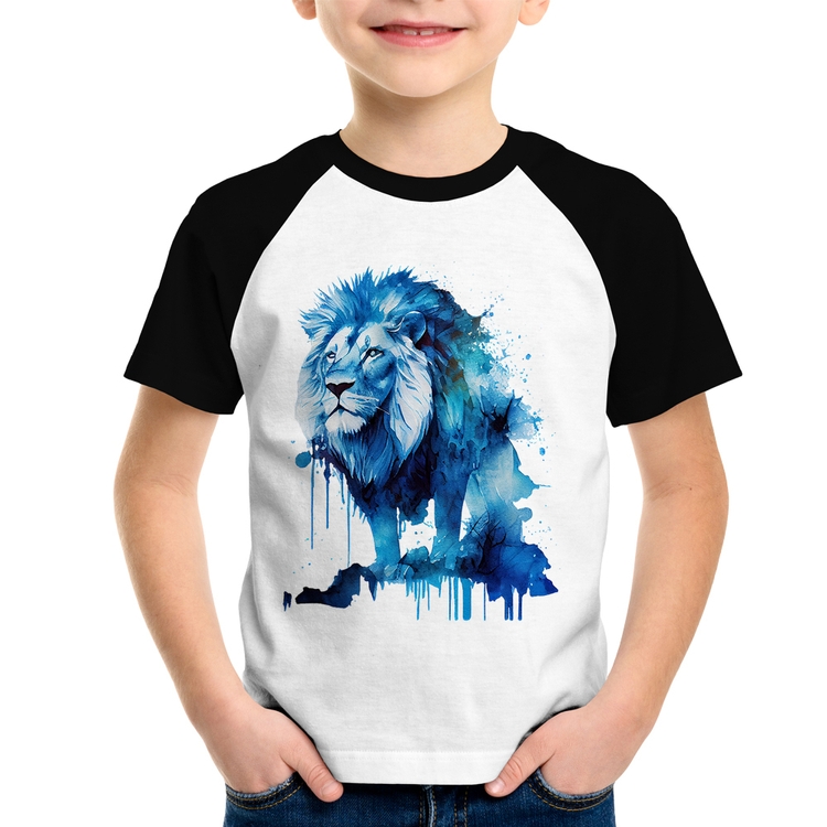 Camiseta Raglan Infantil Leão Azul