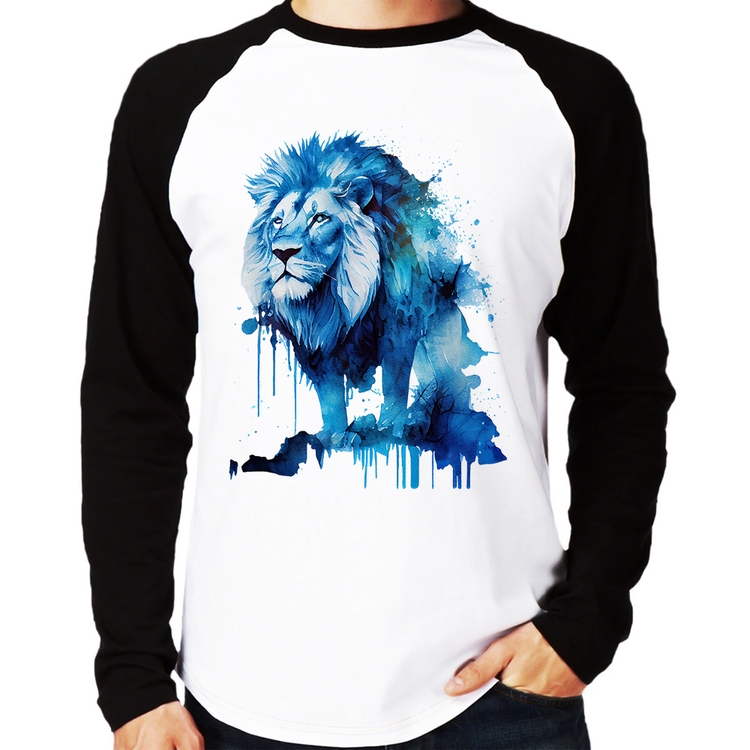 Camiseta Raglan Leão Azul Manga Longa
