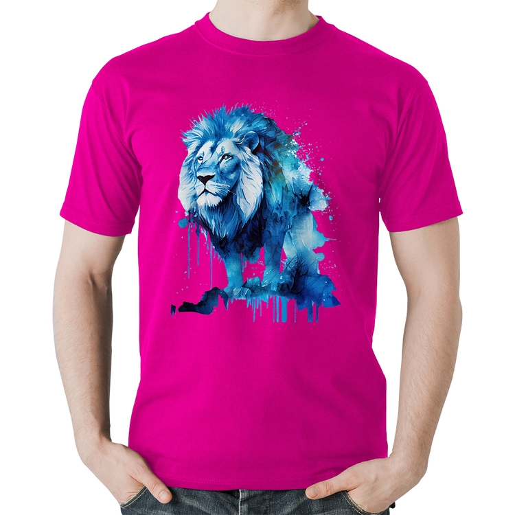 Camiseta Algodão Leão Azul - Rosa