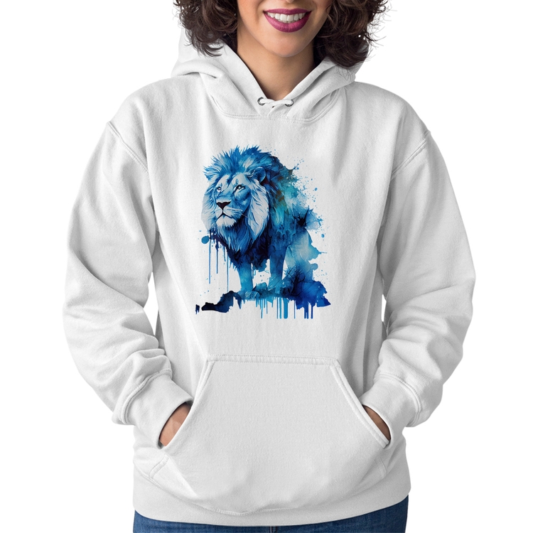 Moletom Feminino Leão Azul - Branco