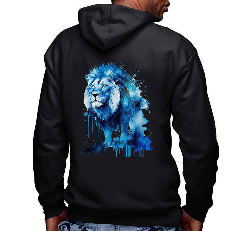 Blusa Moletom Leão Azul Masculina com Capuz e Zíper