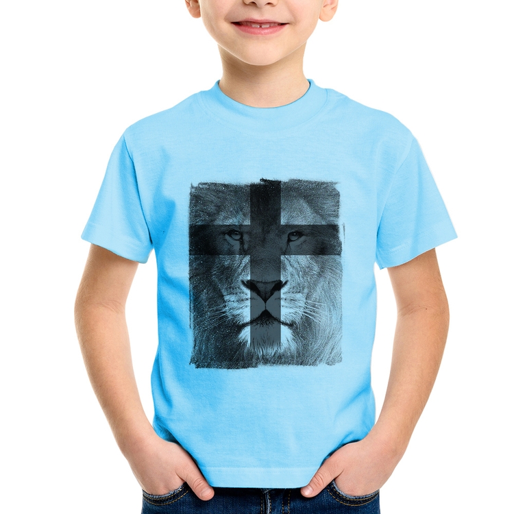 Camiseta Infantil Leão de Judá - Azul Bebê