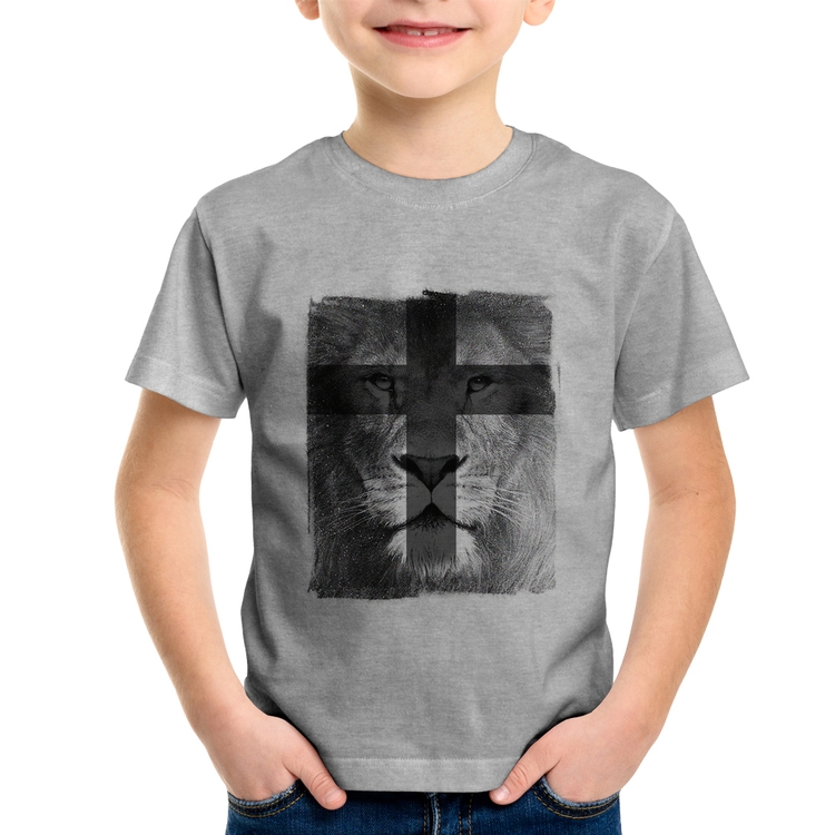 Camiseta Infantil Leão de Judá - Cinza