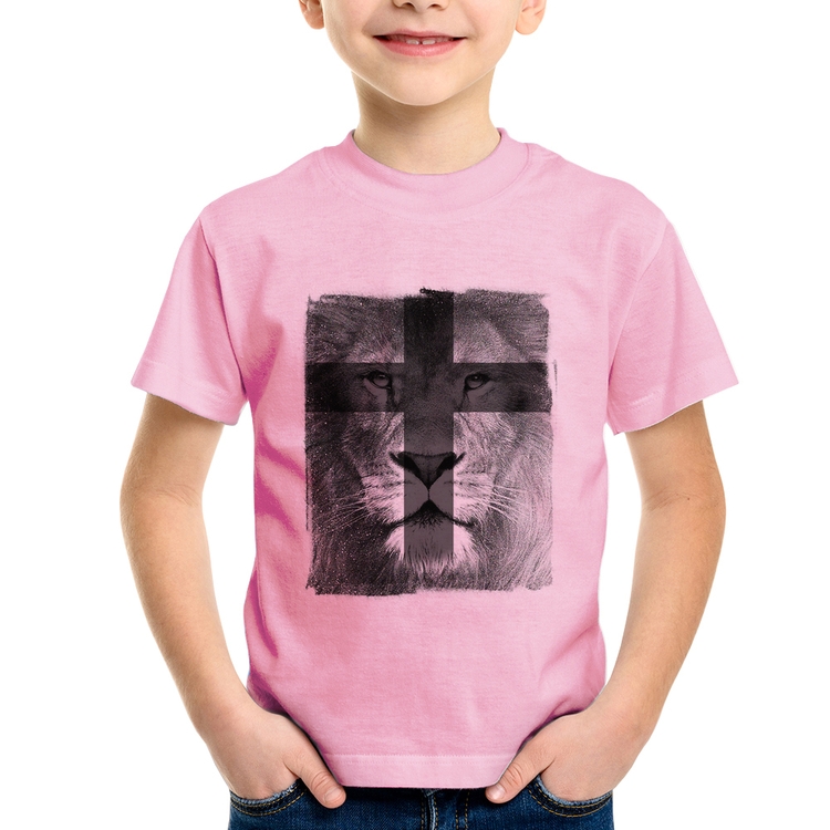 Camiseta Infantil Leão de Judá - Rosa Bebê