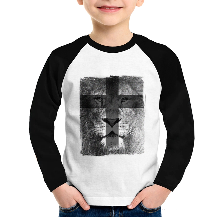 Camiseta Raglan Infantil Leão de Judá Manga Longa