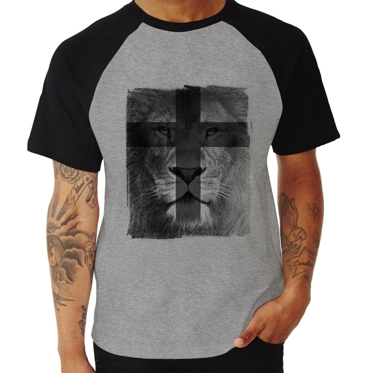 Camiseta Raglan Leão de Judá - Cinza/Preto