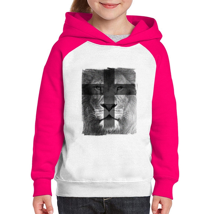 Moletom Infantil Leão de Judá - Branco/Rosa