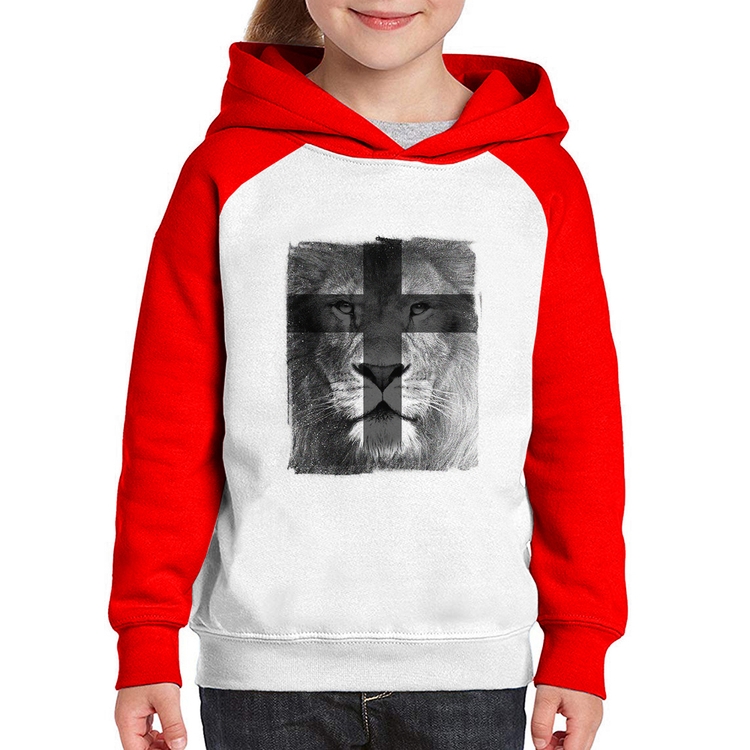 Moletom Infantil Leão de Judá - Branco/Vermelho