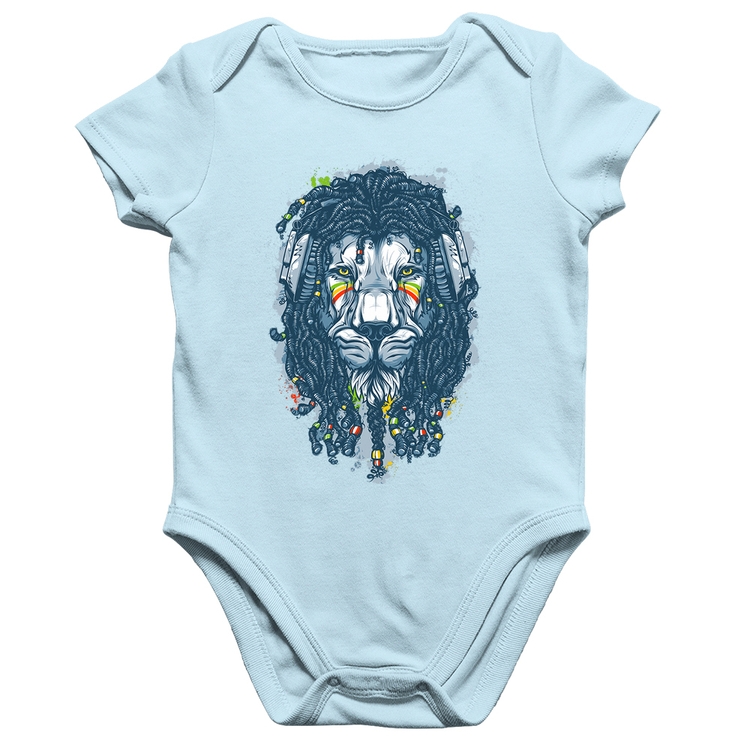 Body Bebê Algodão Leão Reggae - Azul Bebê