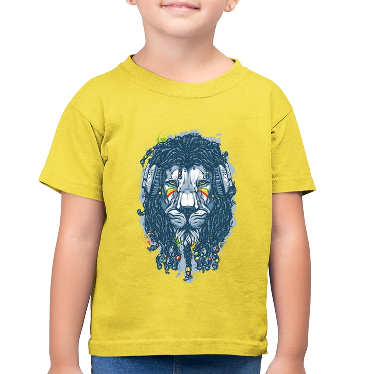 Camiseta Algodão Infantil Leão Reggae - Amarelo Canário