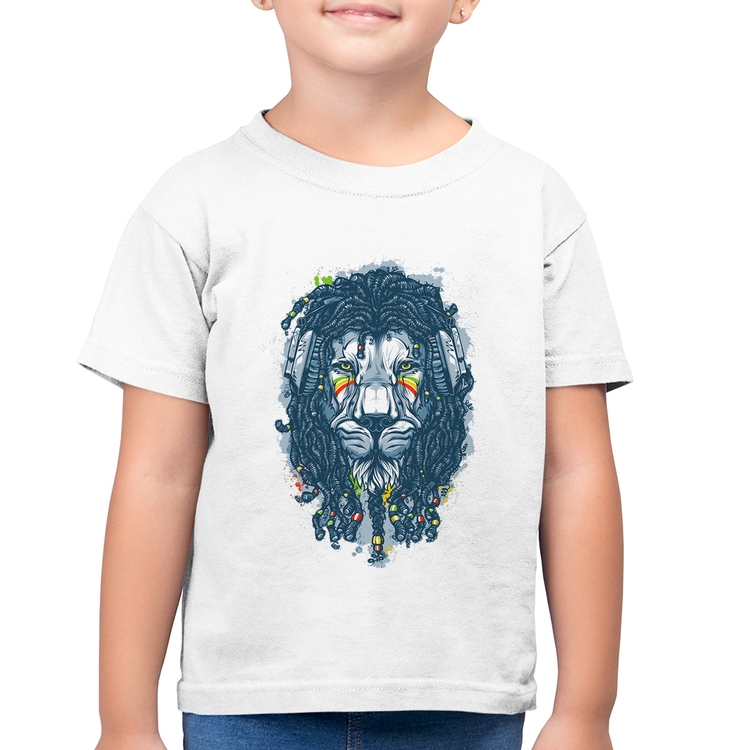 Camiseta Algodão Infantil Leão Reggae - Branca