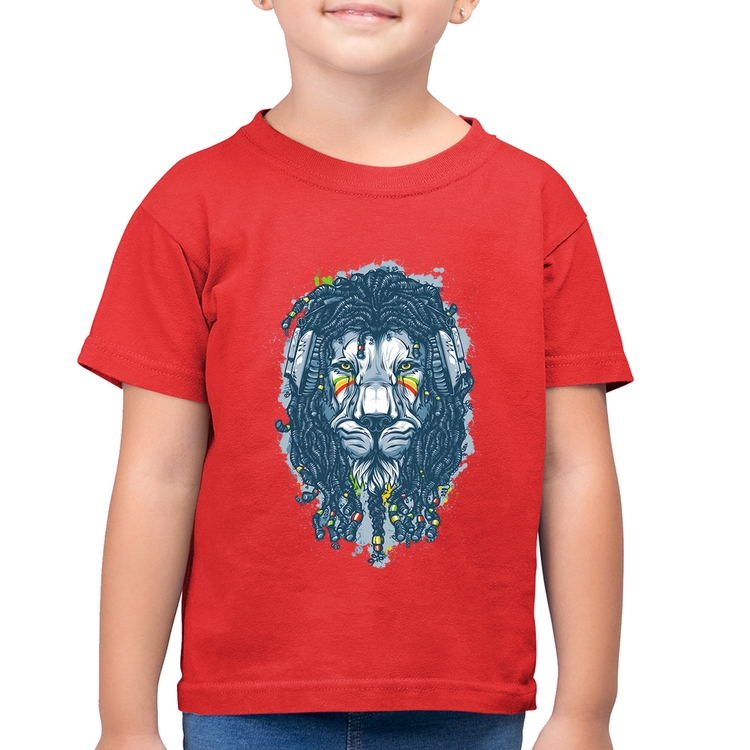 Camiseta Algodão Infantil Leão Reggae - Vermelha