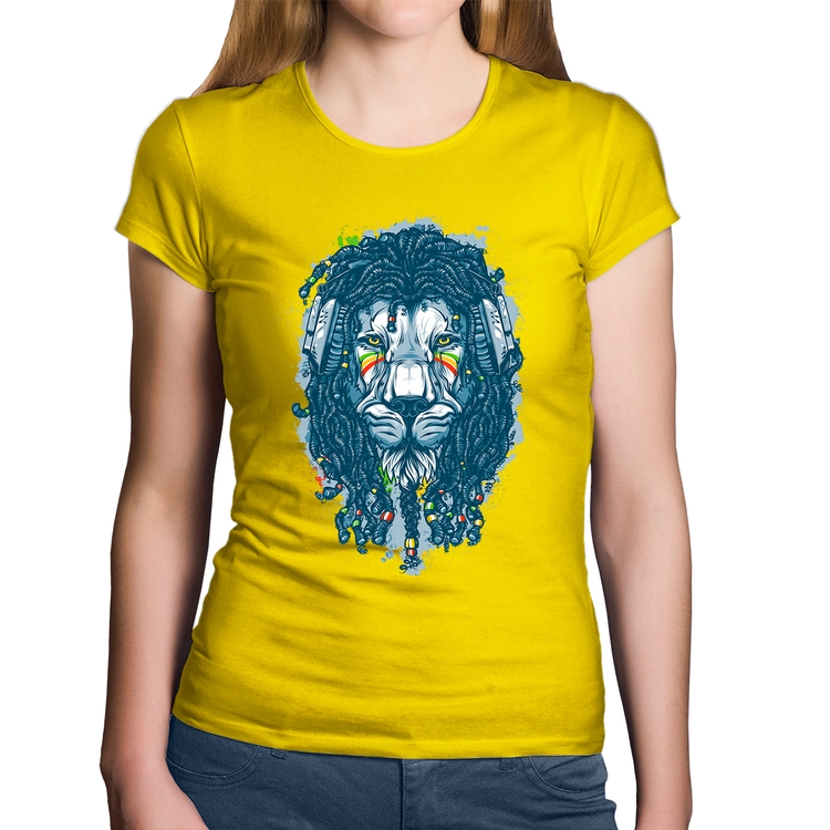 Baby Look Algodão Leão Reggae - Amarela