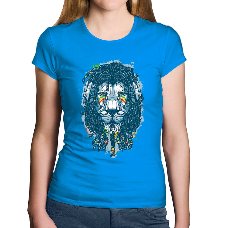 Baby Look Algodão Leão Reggae - Azul