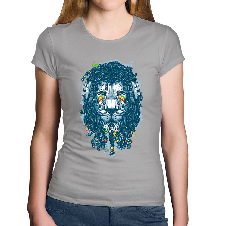 Baby Look Algodão Leão Reggae - Cinza