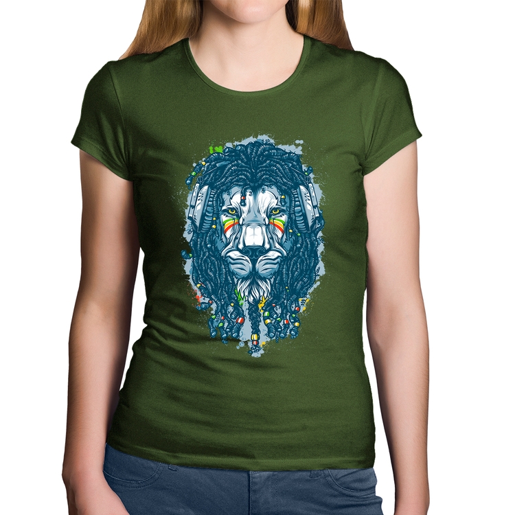 Baby Look Algodão Leão Reggae - Musgo