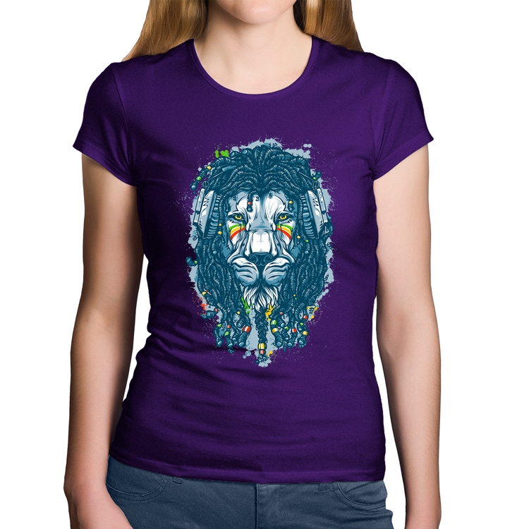 Baby Look Algodão Leão Reggae - Roxa