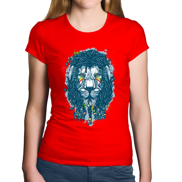 Baby Look Algodão Leão Reggae - Vermelha