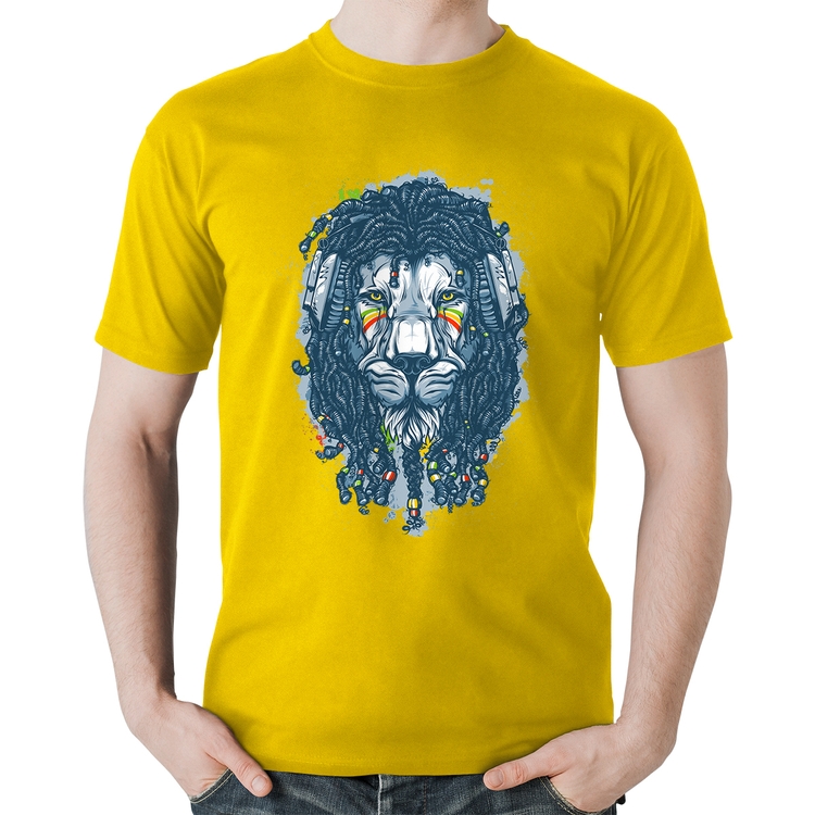 Camiseta Algodão Leão Reggae - Amarela