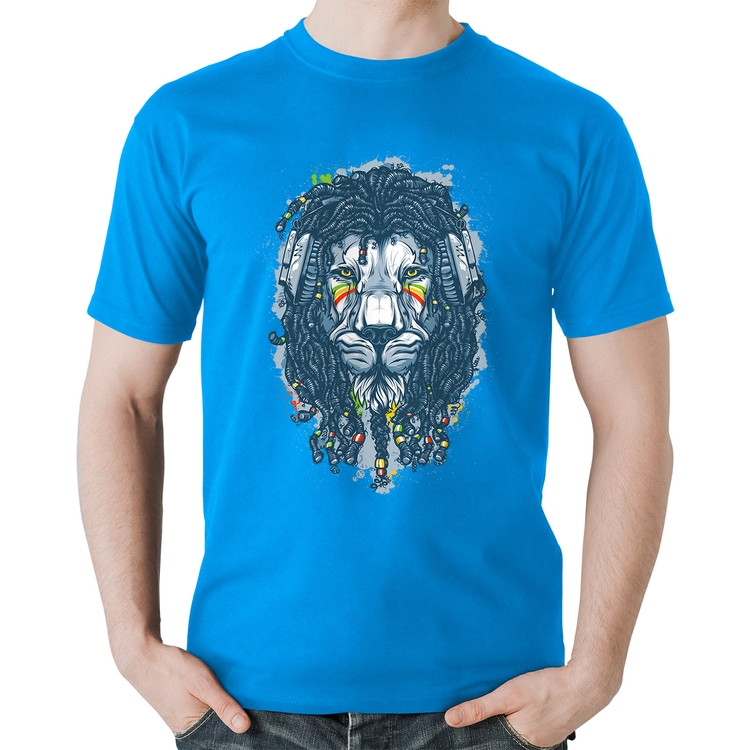 Camiseta Algodão Leão Reggae - Azul