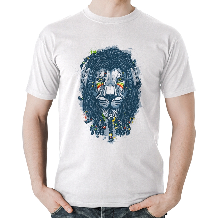 Camiseta Algodão Leão Reggae - Branca