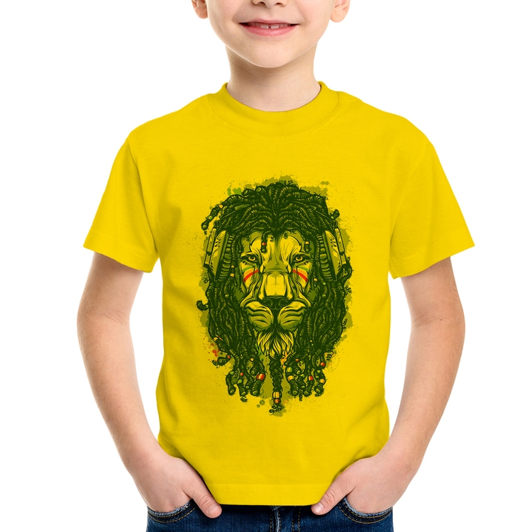 Camiseta Infantil Leão Reggae - Amarela