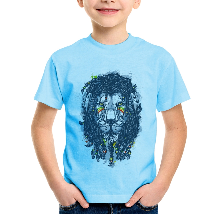 Camiseta Infantil Leão Reggae - Azul Bebê