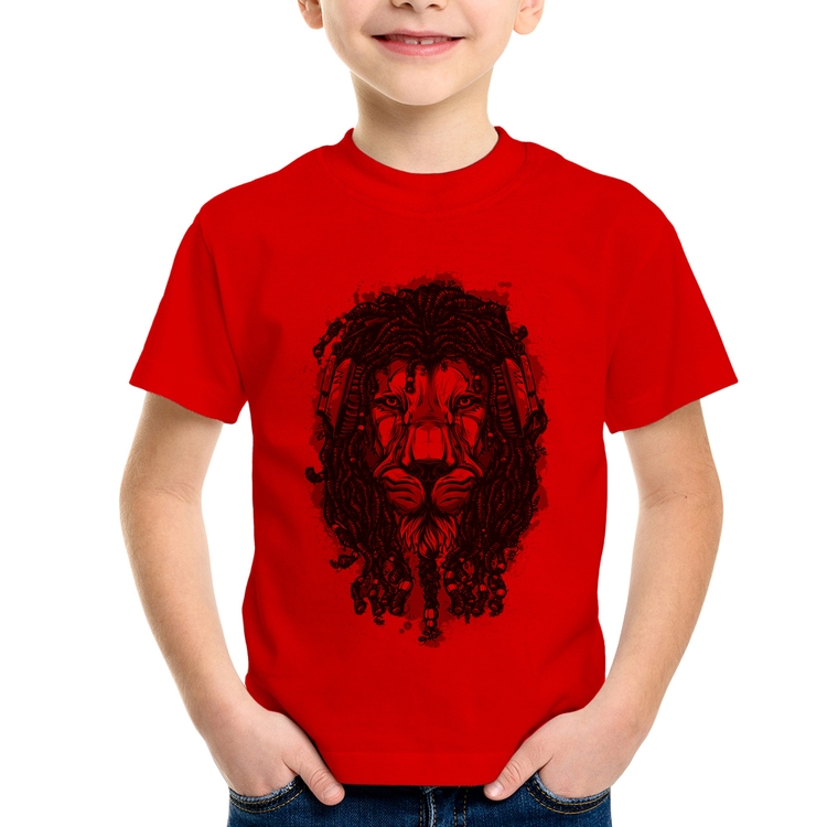 Camiseta Infantil Leão Reggae - Vermelha