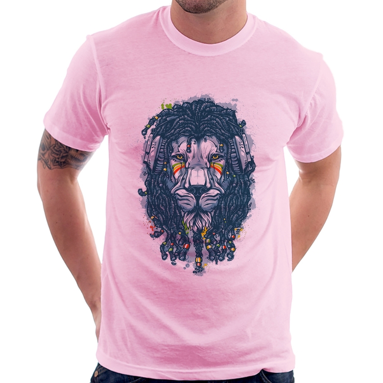 Camiseta Leão Reggae - Rosa Bebê