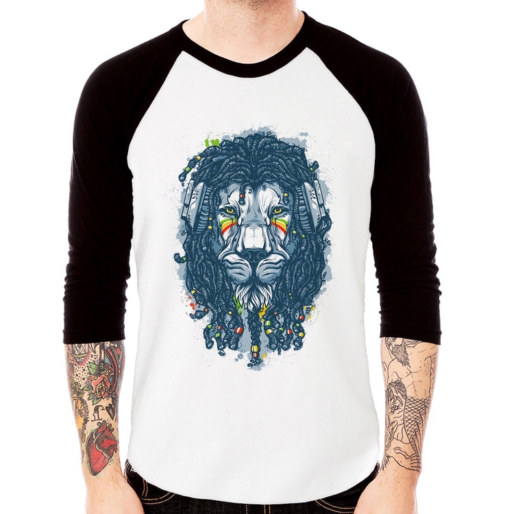 Camiseta Raglan Leão Reggae Manga 3/4