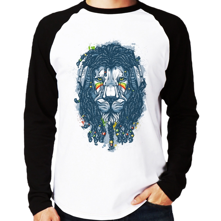 Camiseta Raglan Leão Reggae Manga Longa