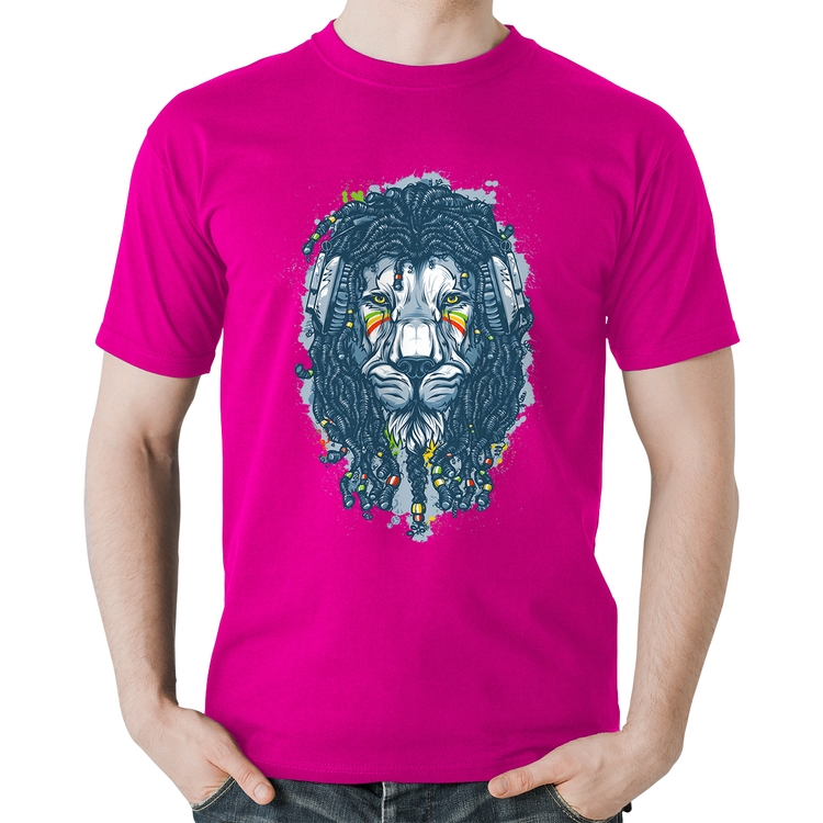 Camiseta Algodão Leão Reggae - Rosa