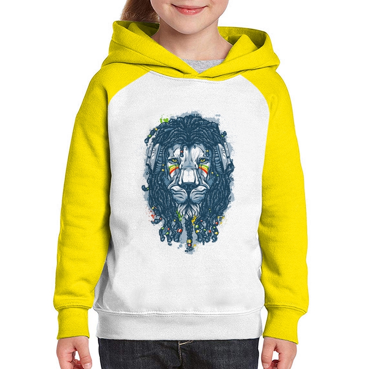 Moletom Infantil Leão Reggae - Branco/Amarelo