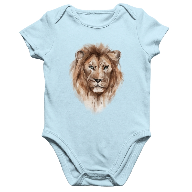 Body Bebê Algodão Leão Watercolor - Azul Bebê