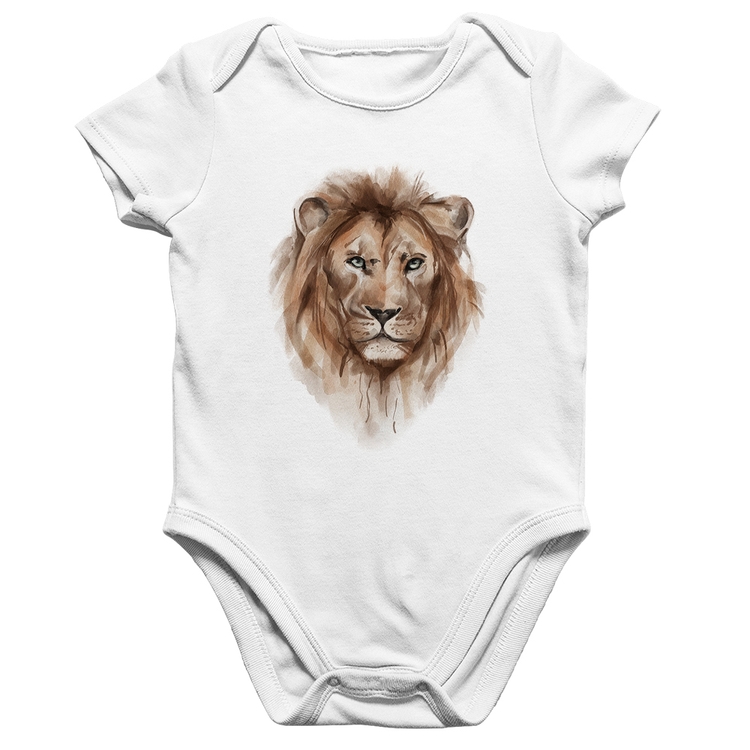 Body Bebê Algodão Leão Watercolor - Branco