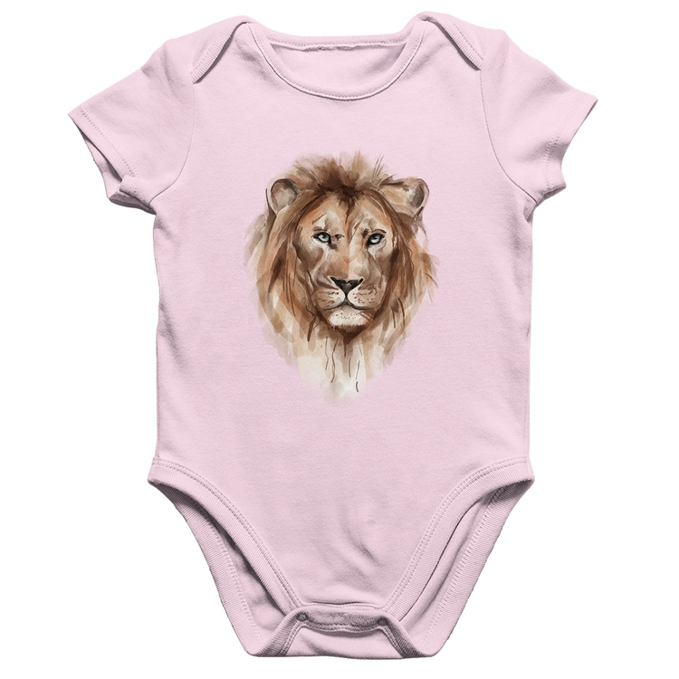 Body Bebê Algodão Leão Watercolor - Rosa Bebê
