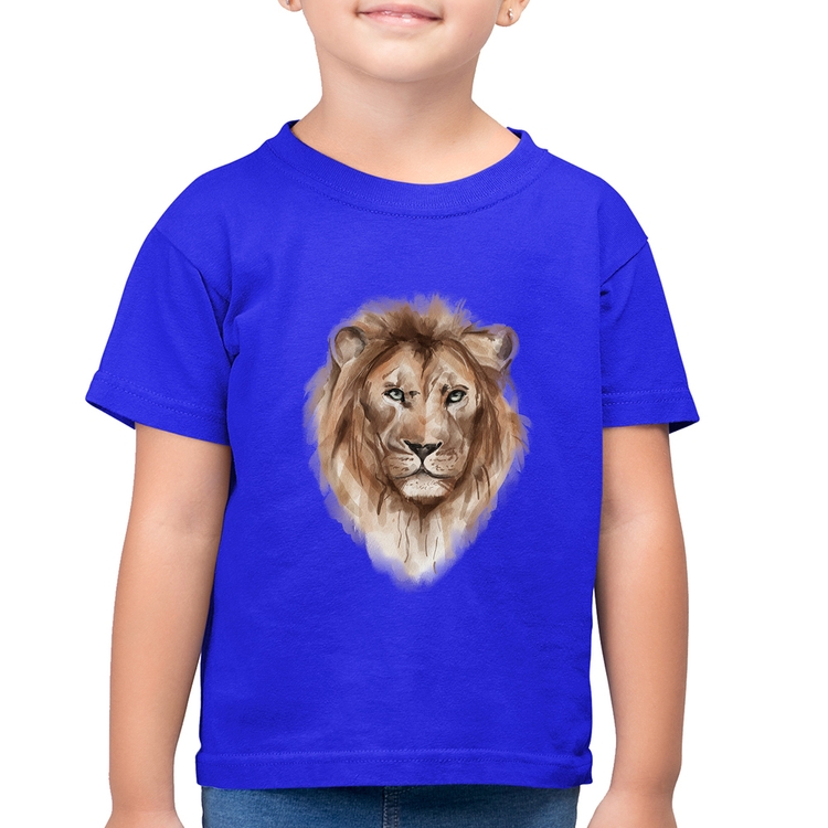 Camiseta Algodão Infantil Leão Watercolor - Azul Royal