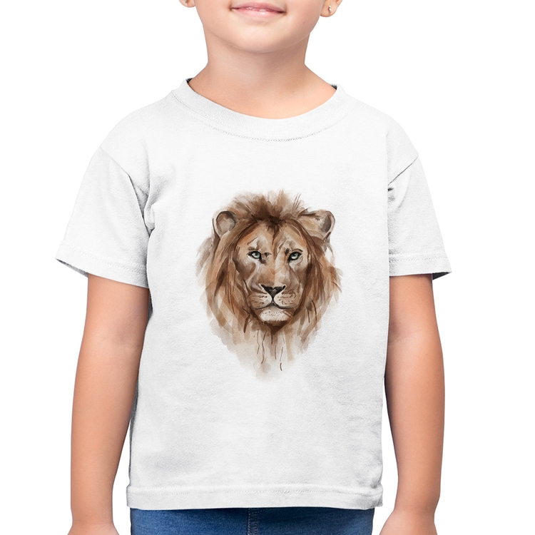 Camiseta Algodão Infantil Leão Watercolor - Branca