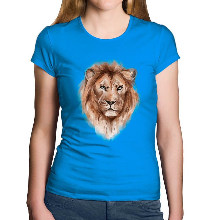 Baby Look Algodão Leão Watercolor - Azul